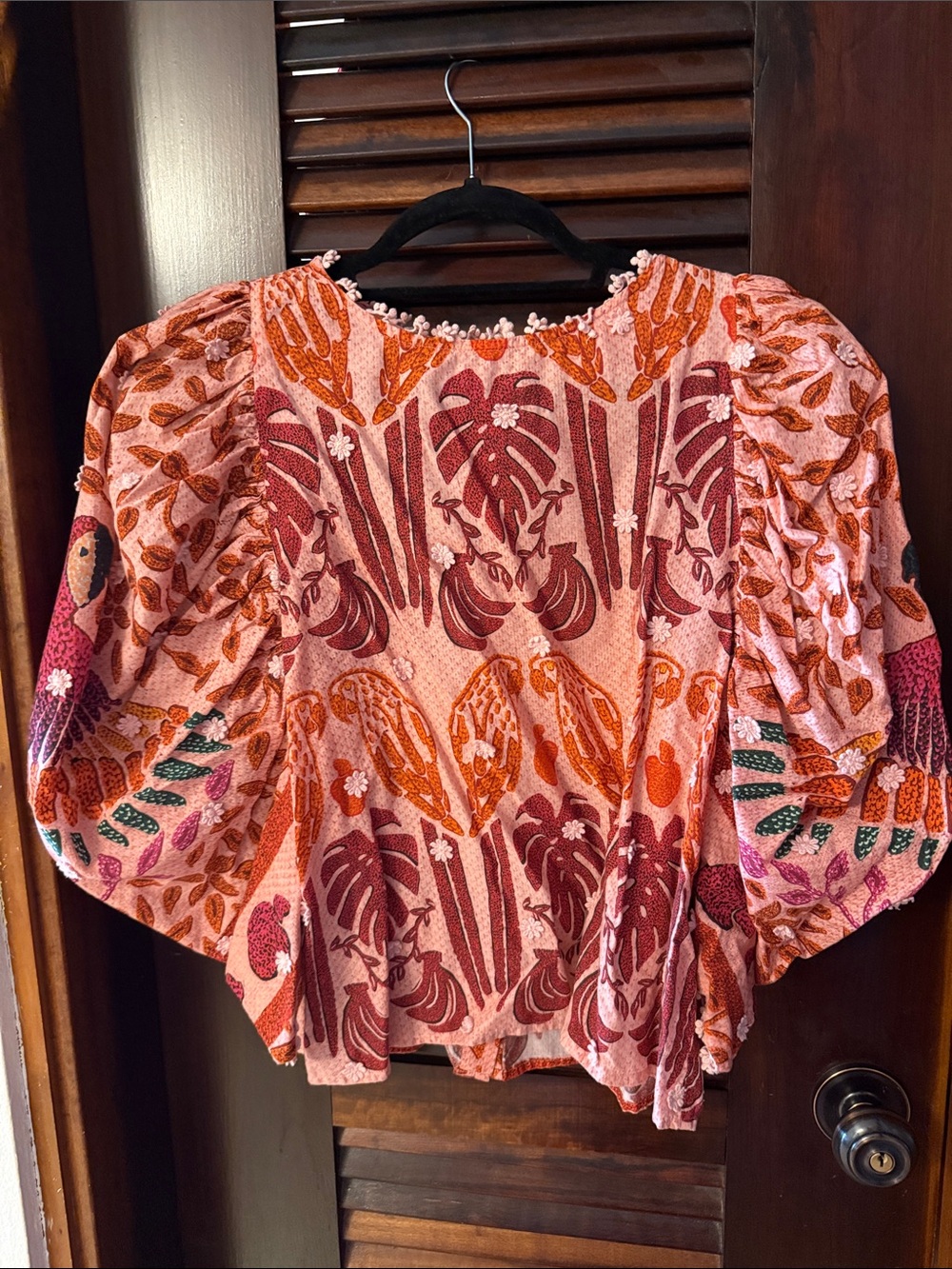 Farm Rio Women’s Pink & Orange Printed Puff-Sleeve Top